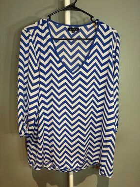 Kirra Blue and White Chevron Blouse